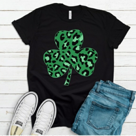 Tops - Womans St Patty's day Leopard print Shamrock